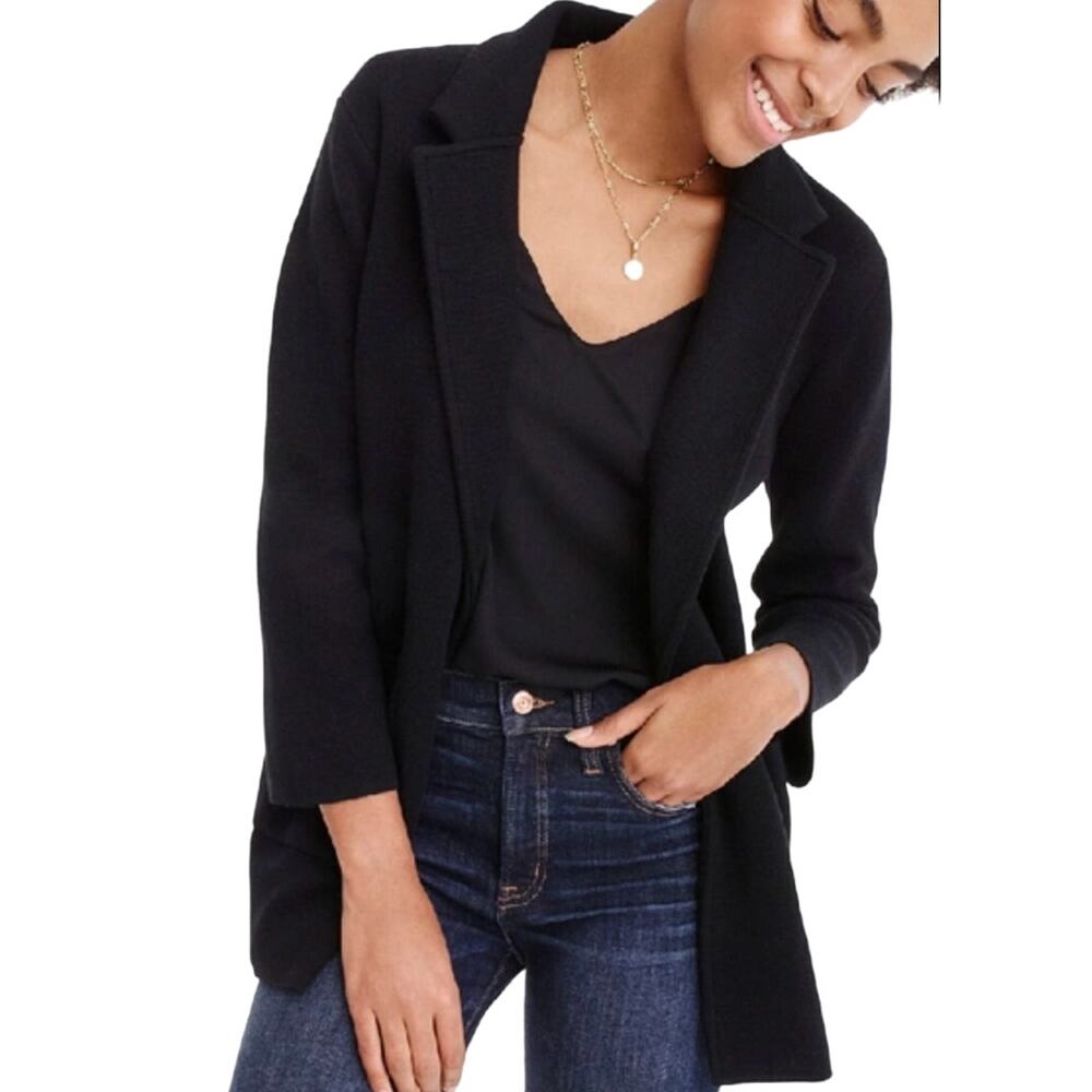 J.CREW Sophie Open Front Sweater Blazer Cotton Wool Career Office Cozy Black XS